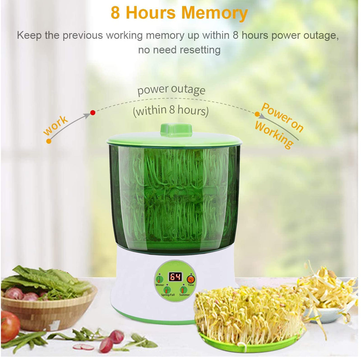OYSIR Bean Sprouts Machine, LED Display Time Control, Intelligent Automatic Bean Sprouts Maker, 2 Layers Function Large Capacity Seed Grow Cereal Tool, 110V