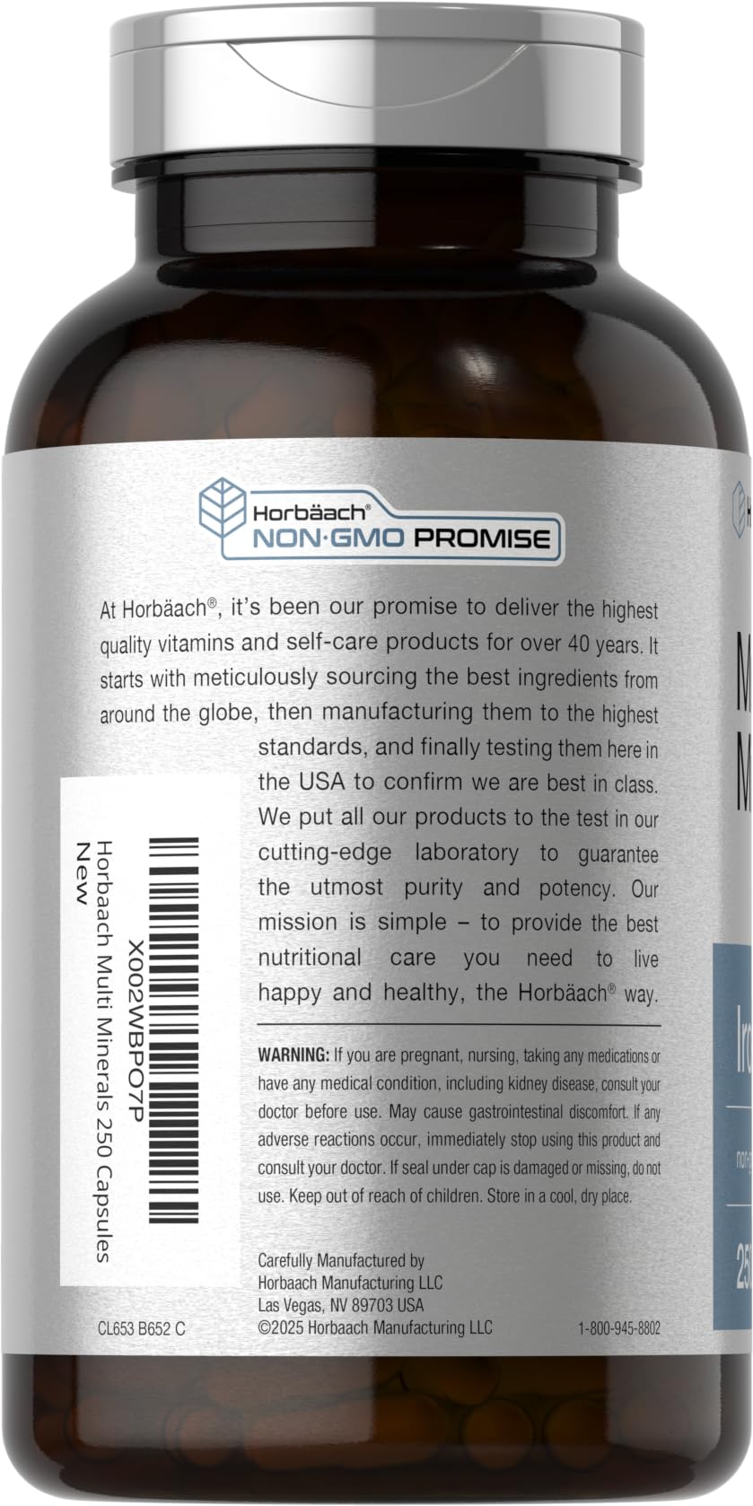 Horbäach Multi Minerals Supplement | 250 Capsules | Iron Free | Daily Mineral Complex for Men and Women | Non-GMO & Gluten Free