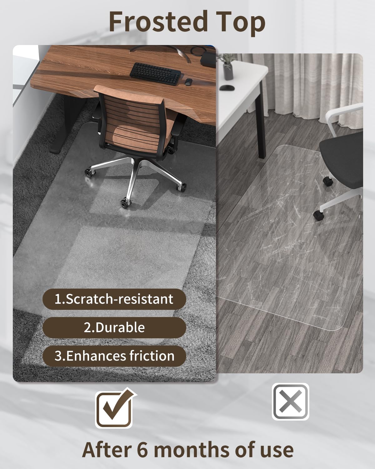 Blvornl Frosted Clear Chair Mat for High Pile Carpet and Hardwood Floor, 47.2"*60" Hard Material Chair Mat, Heavy Duty Computer Chair Mats for Rolling Chairs, Desk Floor Rug for Office and Home