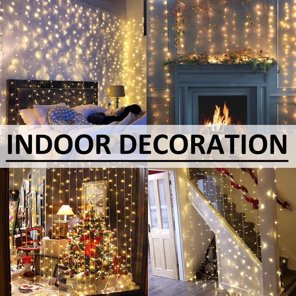 Solhice LED Curtain Lights Outdoor 20ft x10ft, 600 LED Plug in Hanging Christmas String Lights Indoor Bedroom, Twinkle Light Backdrop for Outside Wedding Decor, Warm White (Not Connectable)