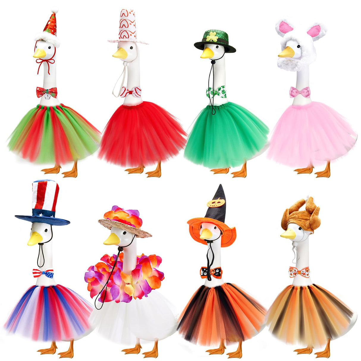 Bafeil Porch Goose Outfits, 8 Set Holiday Porch Goose Clothes for 17/19/23 inch Lawn Geese 4th of July Summer Halloween Christmas All Seasonal Patio Yard Garden Goose Statue Decor