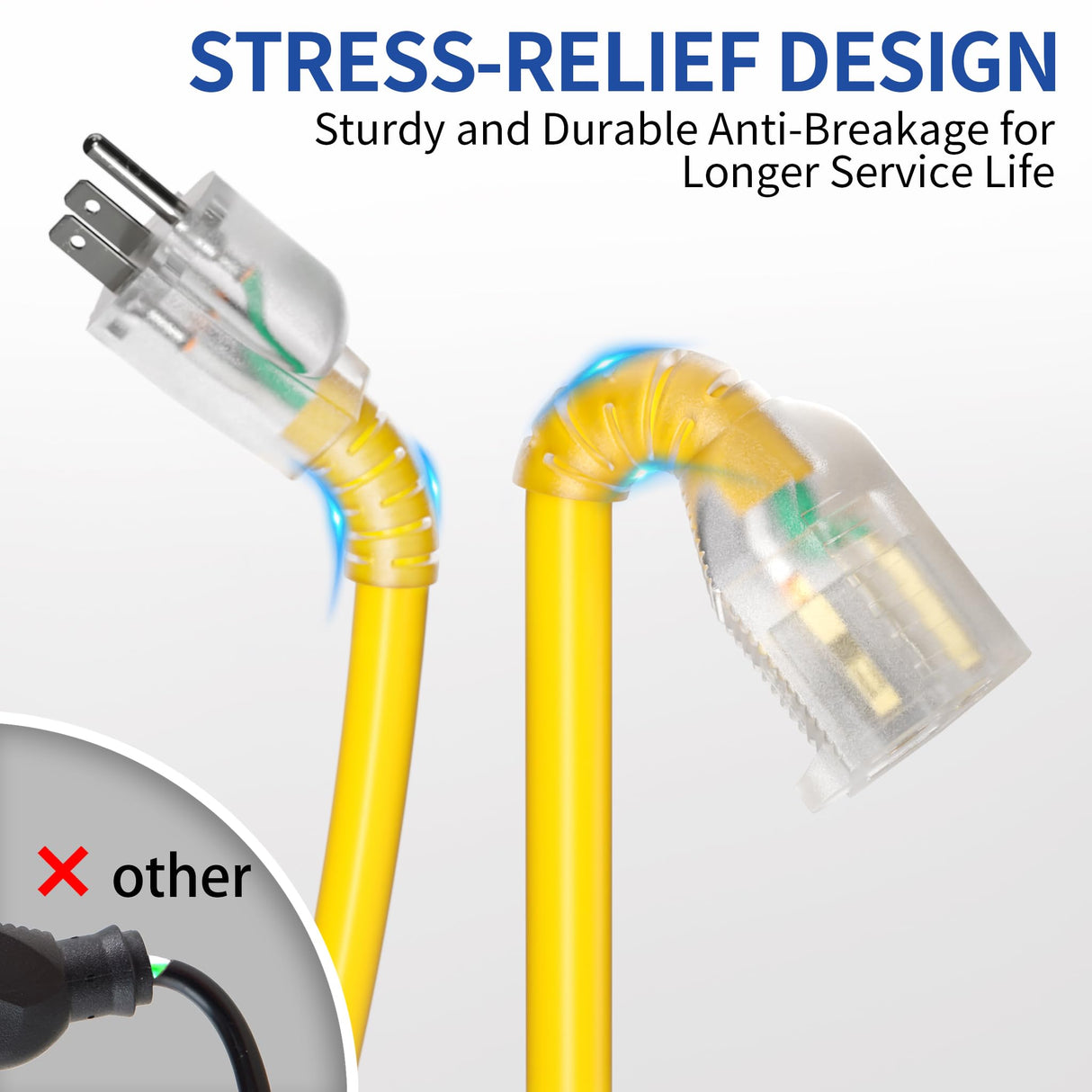 Cismorvex 50ft Outdoor/Indoor Extension Cord with Lighted 10/3 Gauge Ultra 3 Prong Heavy Duty SJTW, Waterproof, Flexible Cold-Resistant,15A 125V 1875W, Yellow