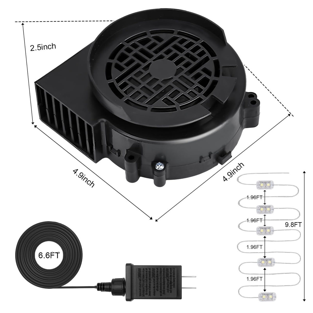 12V 1.2A Replacement Air Blower Fan for 5-12FT Halloween Christmas Inflatables with 1.5A Adapter 5 LED Light Fans Outdoor Blow Up Motor Replacement Fan Blower Parts for Inflatables Yard Decorations