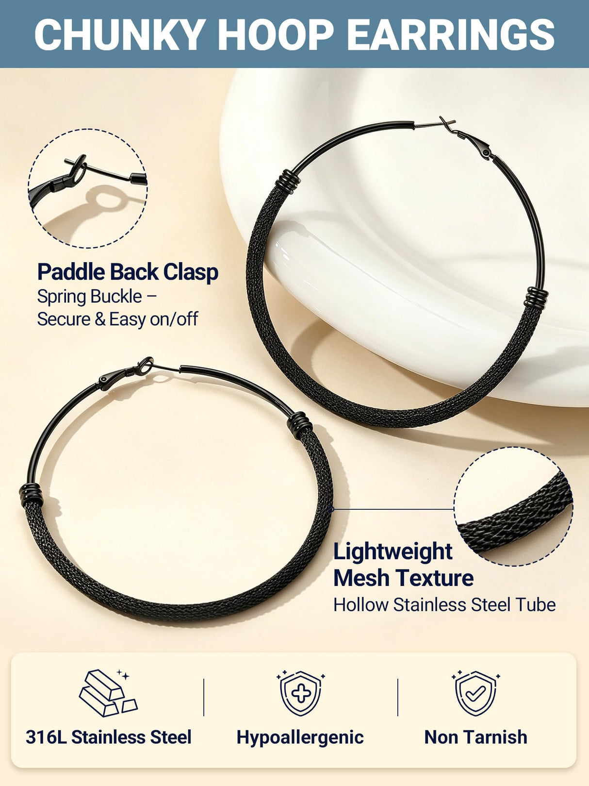 Big Earrings For Women 80mm Oversize Womens Statement Jewelry Stainless Steel Large Hoops Black Hoop Earrings