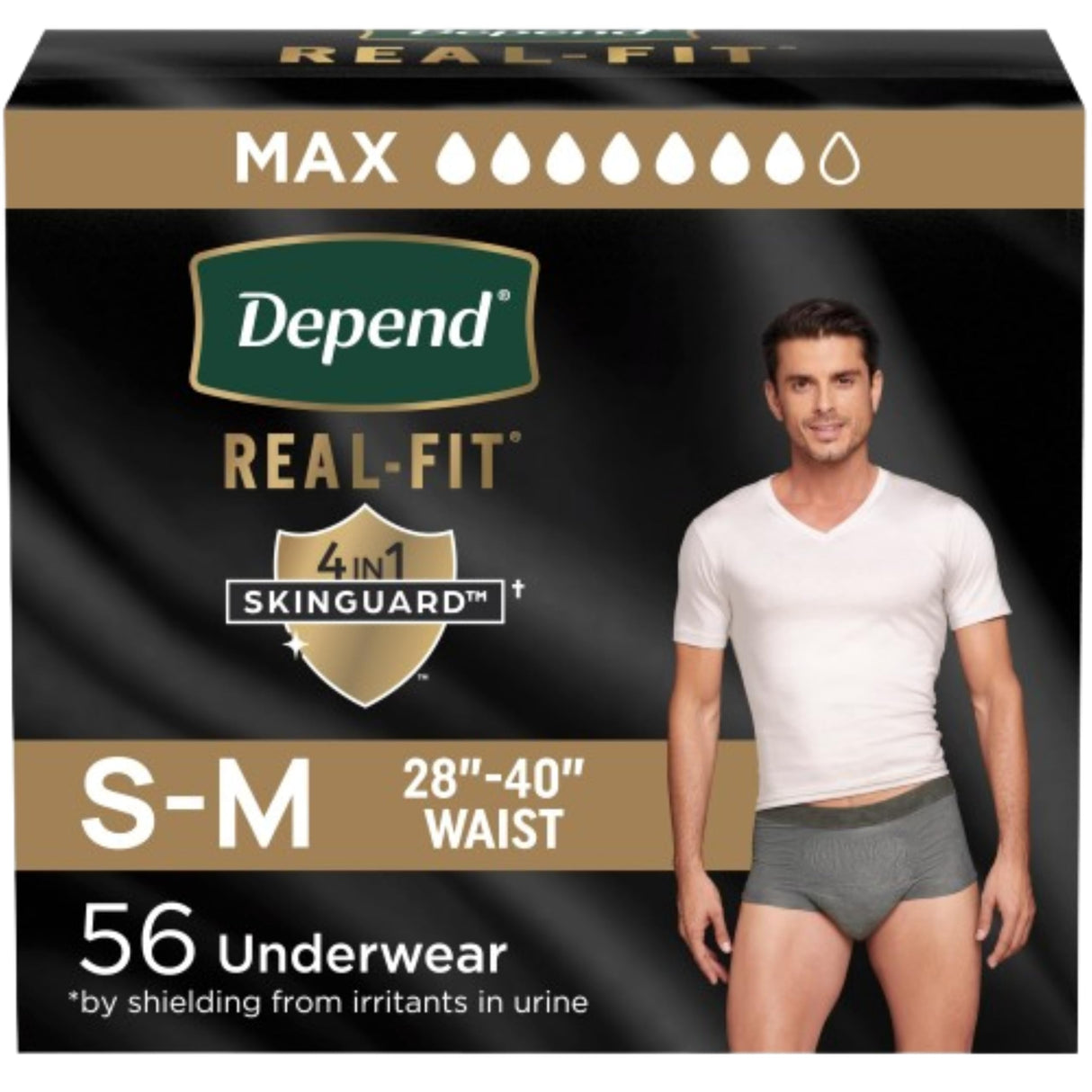 Depend Real Fit Incontinence Underwear for Men, Disposable, Maximum Absorbency, Small/Medium, Grey, 56 Count (2 Packs of 28), Packaging May Vary