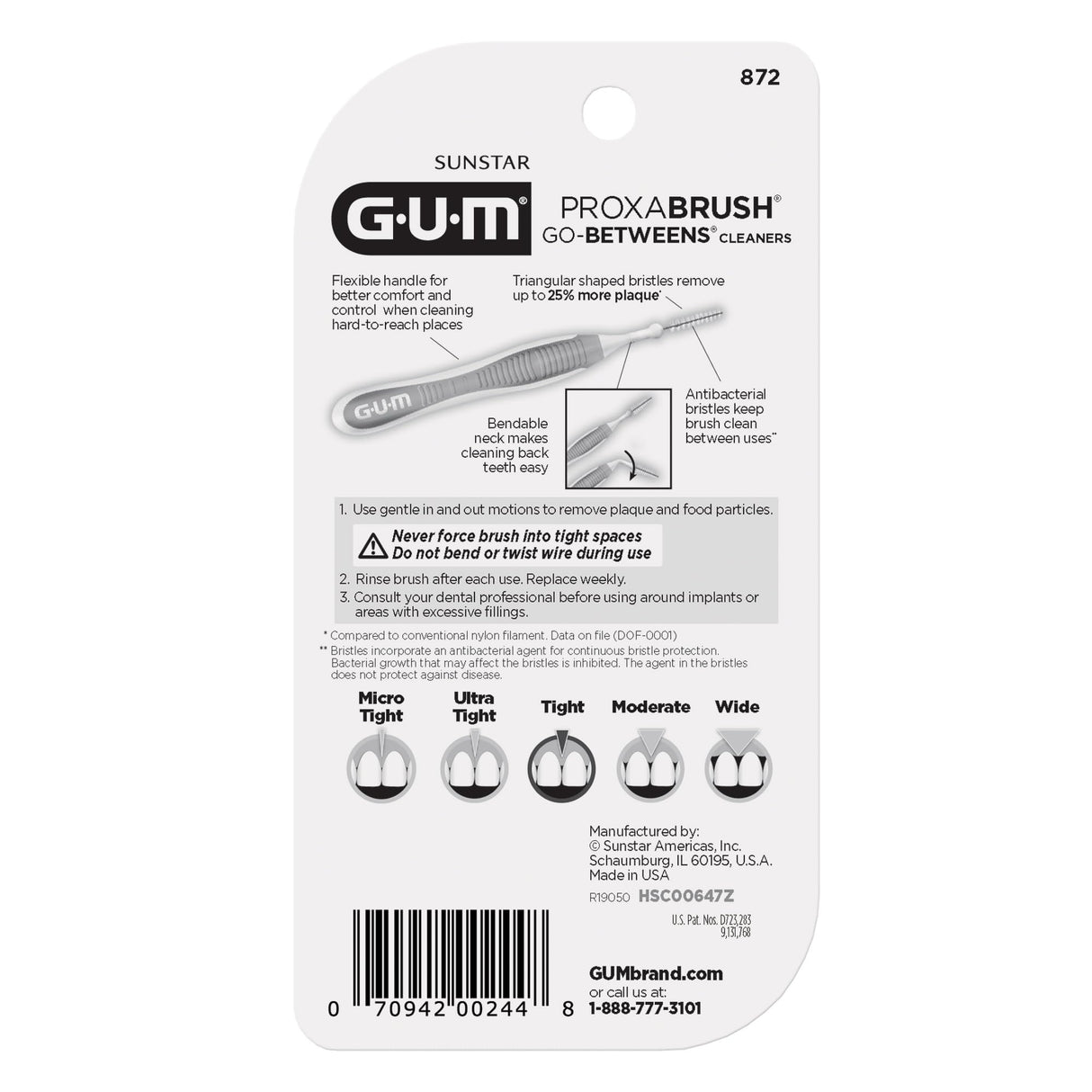 GUM Proxabrush Go-Betweens - Tight - Interdental Brushes - Soft Bristled Dental Picks for Plaque Removal Health - Safe for Braces & Dental Devices, 10 Count (Pack of 4)