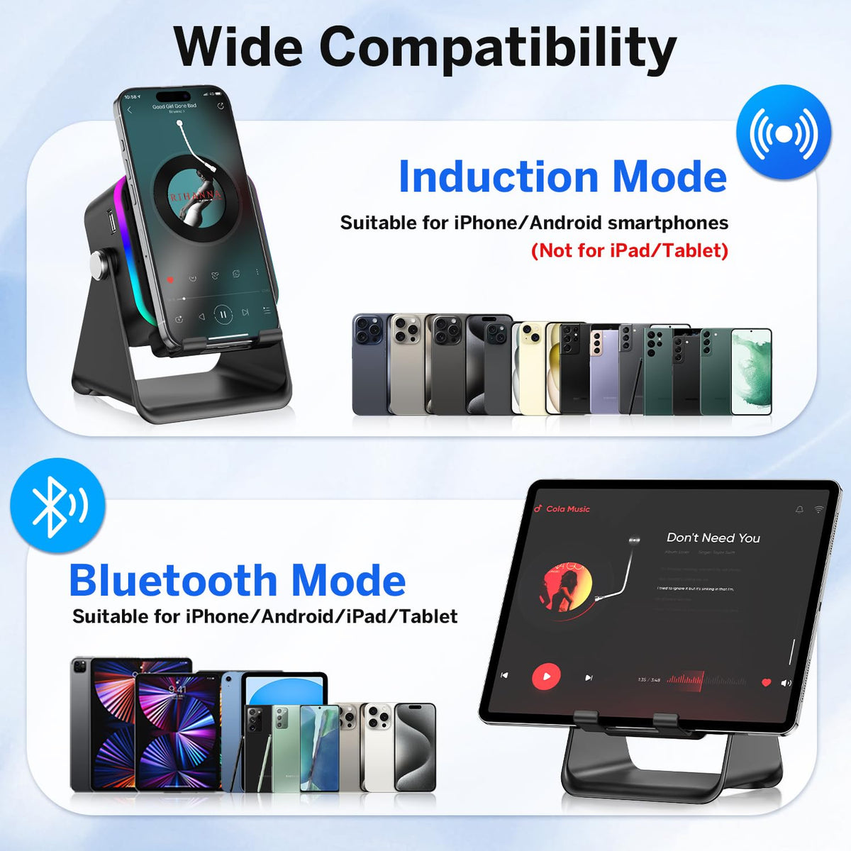 MILOUZ Wireless Induction Speaker 5-in-1 Bluetooth Speaker with Phone Stand