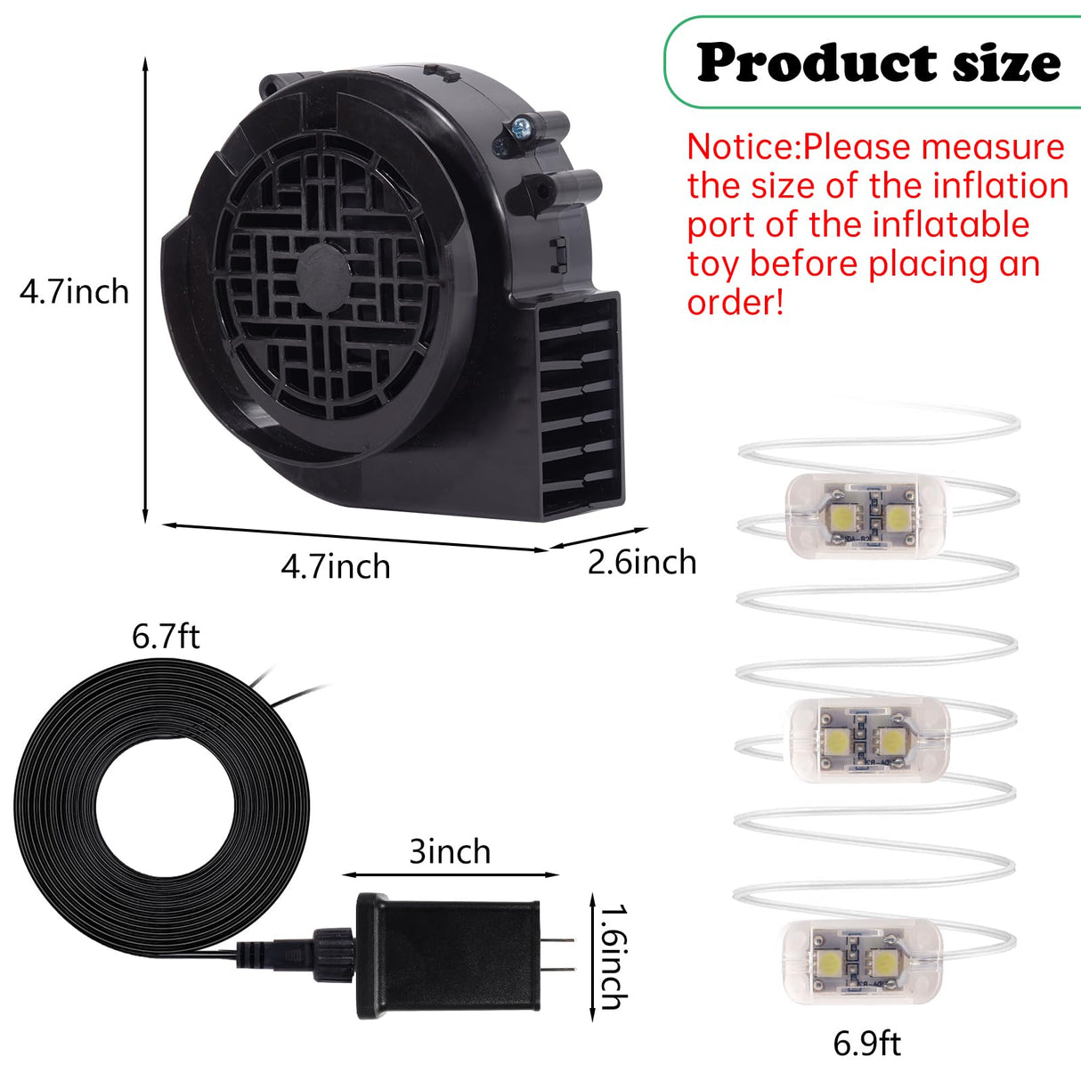 Set of 2 Inflatable Replacement Fan Blower 12V 1.2 A Mini Air Blower with 6 LEDs for Christmas Inflatables Costume,Inflatable Fan Blowers for Thanksgiving Yard Blow up 6FT Christmas Decorations