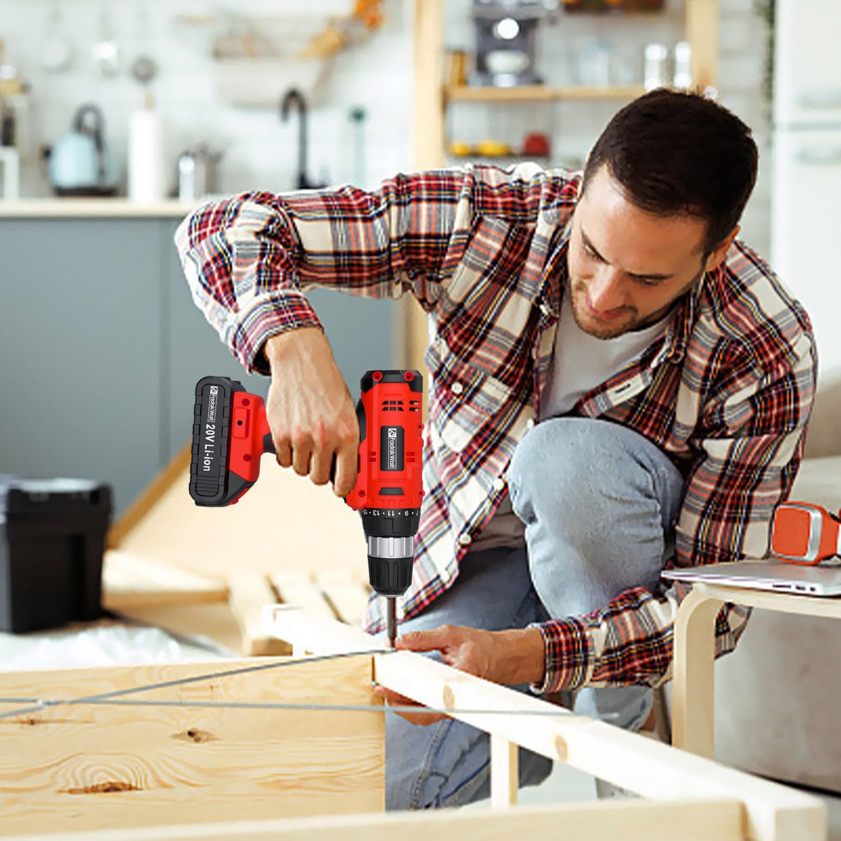 FADAKWALT Cordless Drill Set Red-7420