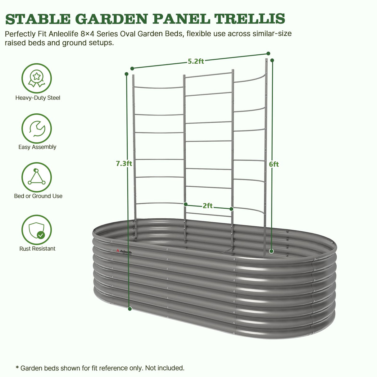 Anleolife 5.2x6ft Galvanized Vertical Panel Trellis, Raised Beds and Vines