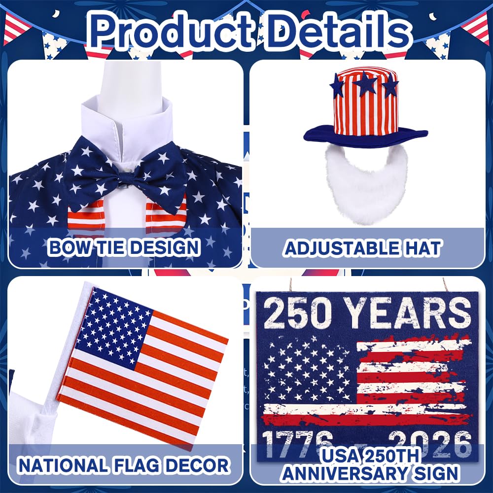 Celltestria 4th of July Goose Outfits for 23" Geese 250th Anniversary Sign Flag Goose Clothes Patriotic Porch Goose Costume for USA Independence Memorial Day Outdoor Patio Yard Lawn Garden Decoration