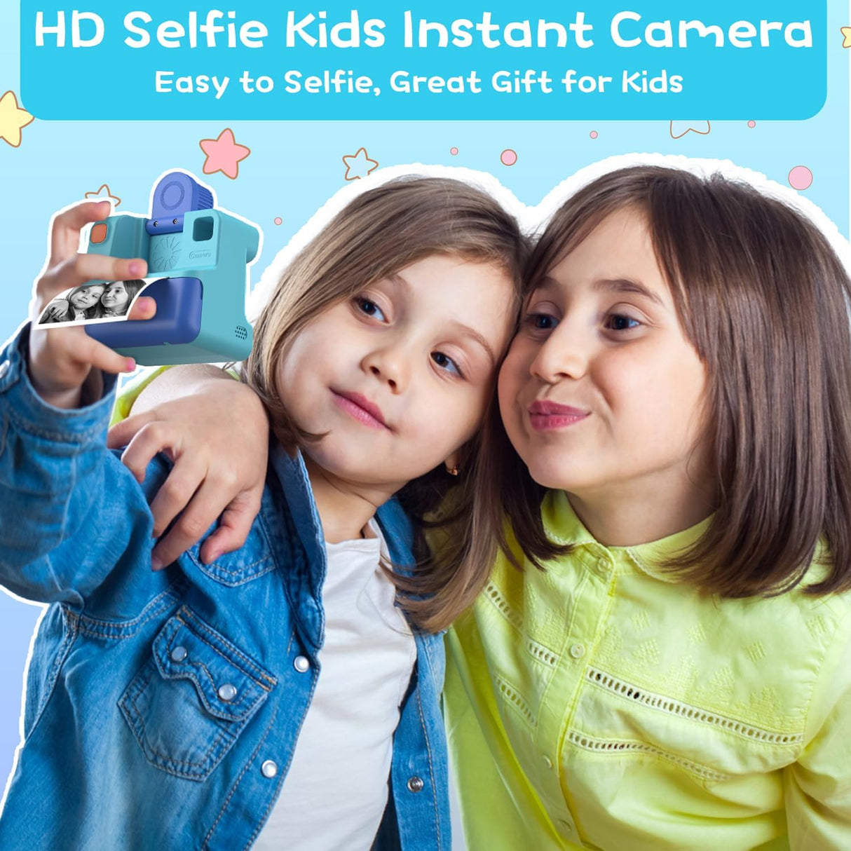 Kids Camera Instant Print, Christmas Birthday Gifts for Girl Boys 3-12 Years Old, FHD Selfie Digital Video Cameras Toddler 3 Rolls Print Paper & 32G Card (Blue)