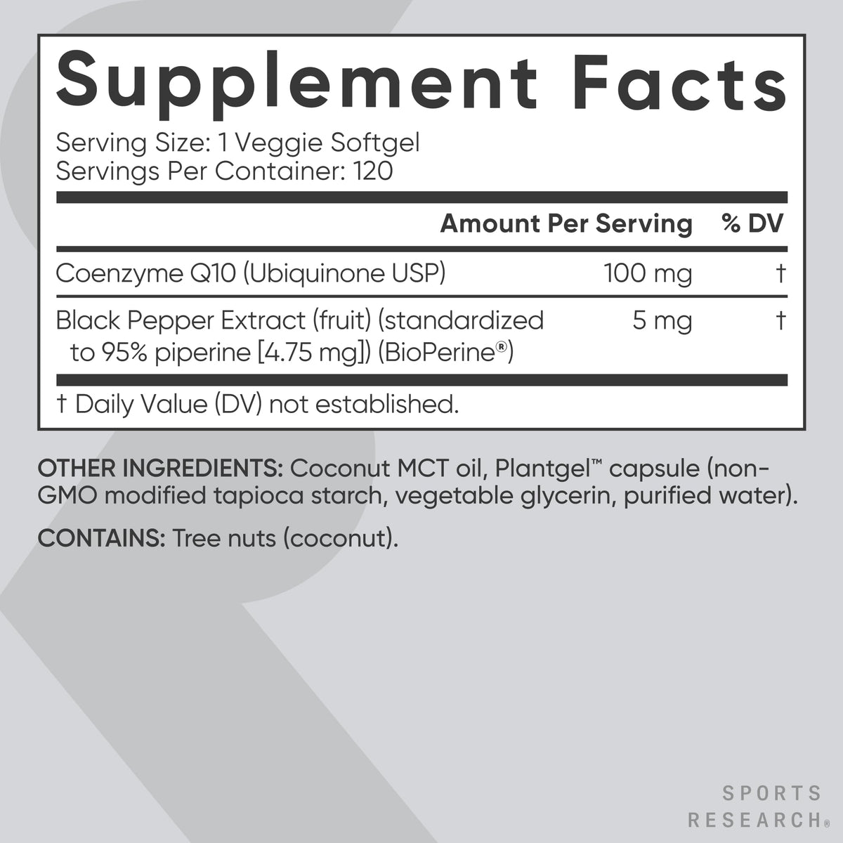 Sports Research® CoQ10 w/Bioperine®, 120 Count Plantgels™