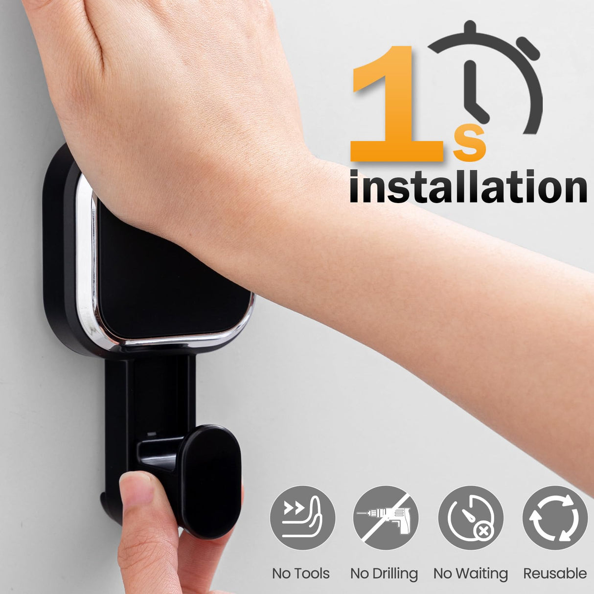 LEVERLOC 4 Pack Suction Cup Hooks for Inside Shower, Powerful Vacuum Suction Shower Holder for Towel, Loofah, Clothes, Damage Free Hanging Bathroom Wall Hooks, Easy to Install and Remove, Black