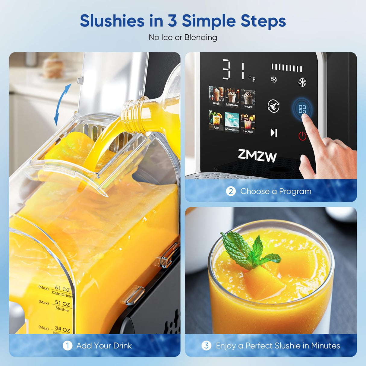 Slushie Machine, 88 oz. Frozen Drink Maker, No Ice Needed Slushy Machine for Home with 6 Presets, Adjustable Slush Thickness, LED Display, Perfect for Frozen Margaritas, Cocktails, Slushies, Frappés