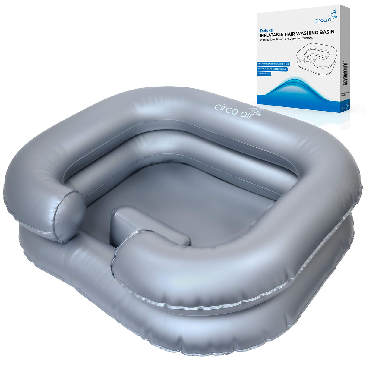Circa Air Inflatable Hair Washing Basin For Bedridden - Wash Hair In Bed With Inflatable Shampoo Basin. Portable Shampoo Bowl With Pillow, Portable Hair Washing Station For Locs Detox