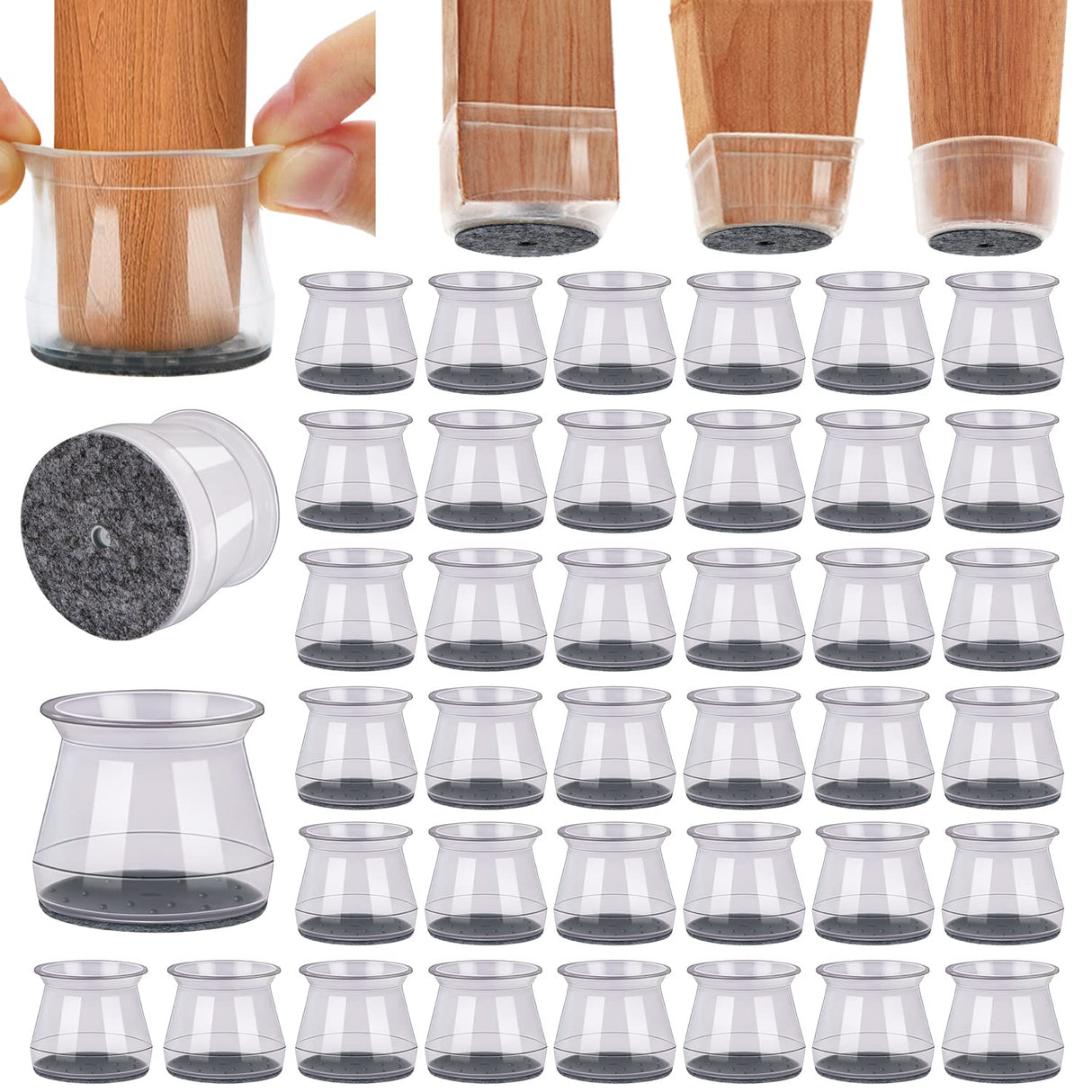 BUMACO 40Pcs Chair Leg Floor Protectors Chair Leg Protectors for Hardwood Floors Silicone Pads Covers to Protect Floors Universal L Clear Fit (1-5/16"~2")