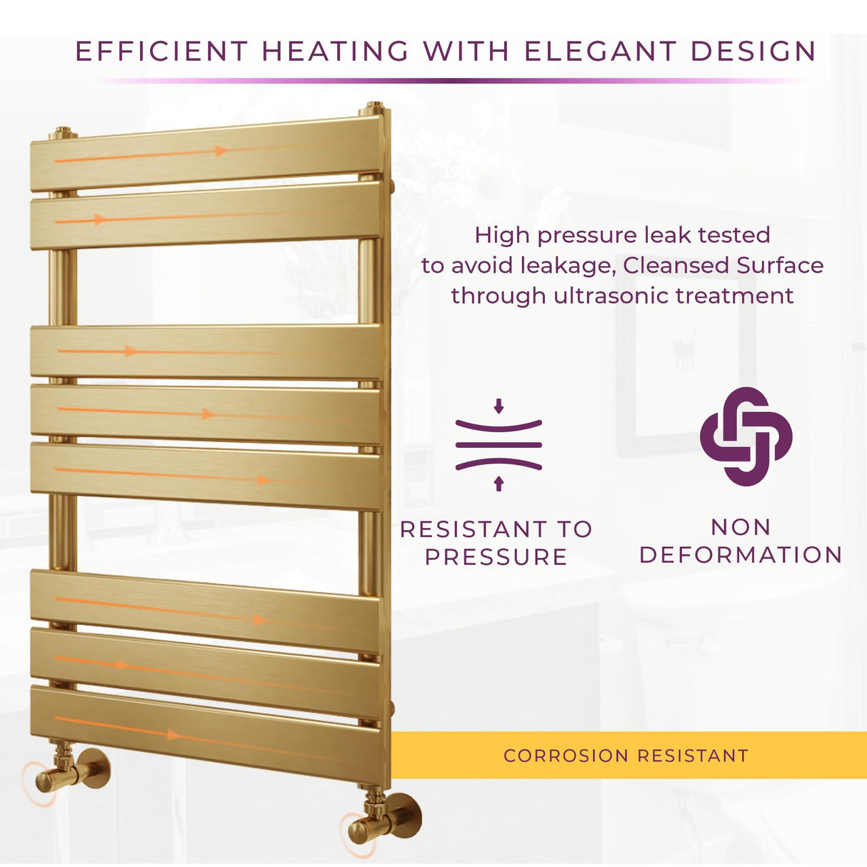 Go Bathrooms Ark Towel Rail 800mm x 500mm Brushed Gold Bathroom Radiator Designer Heated Ladder Rail Flat Panel Ladder Heater