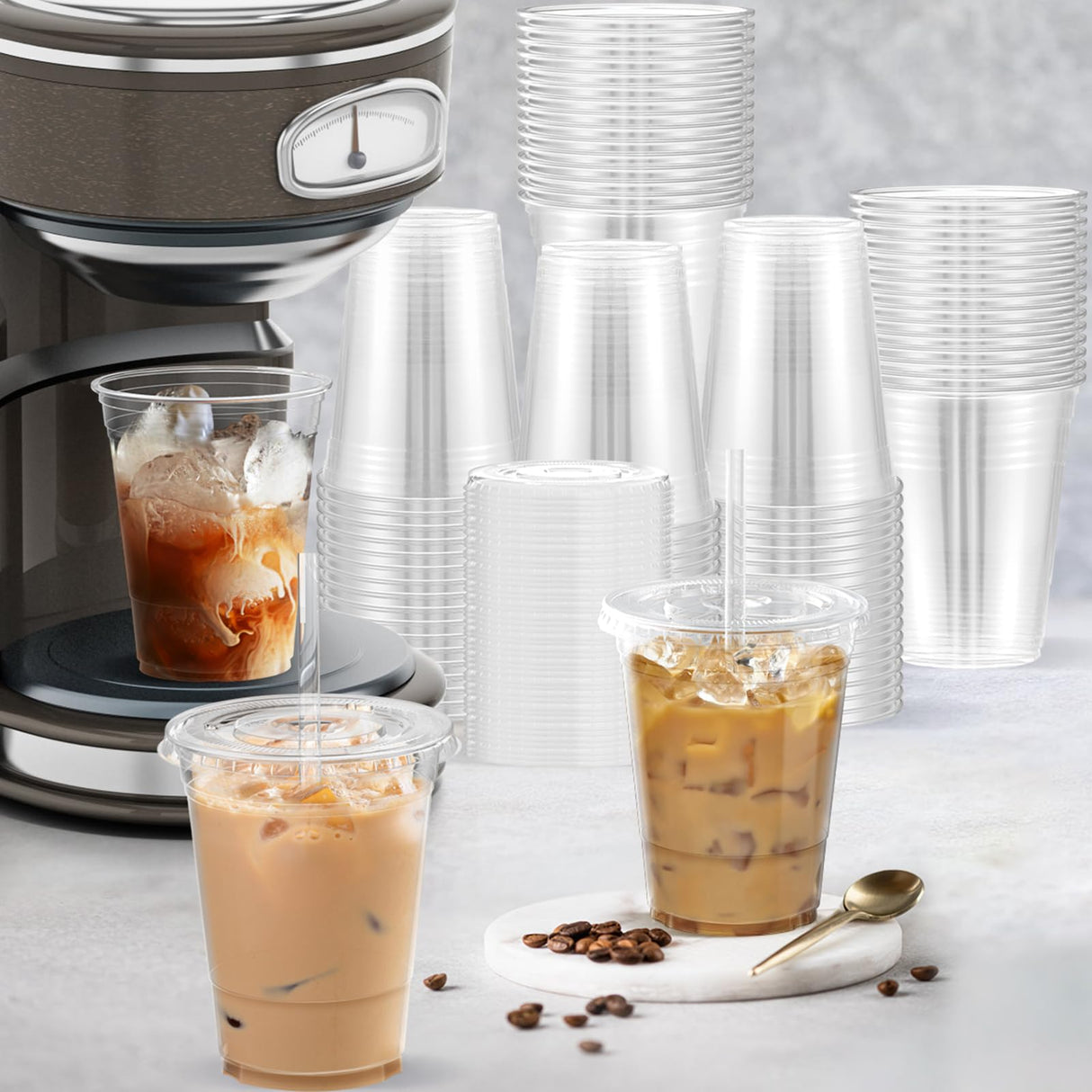 Dealusy 100 Pack - 16 oz Clear Plastic Cups with Lids and Straws, Sturdy & Food Safe Iced Coffee Cups with lids, Disposable Plastic Smoothie Cups for Cold Drinks