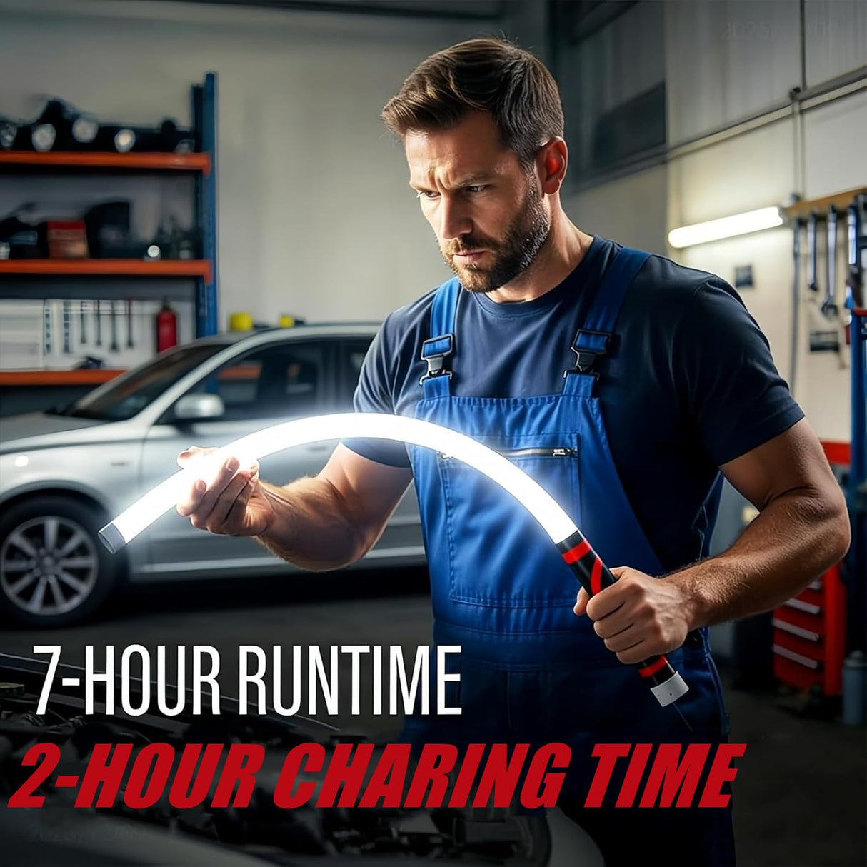 Flexible LED Flashlight Stick, 30" Bendable Mechanic Work Light Rechargeable High Lumen Professional Light 3 Lighting Modes Automotive Illumination Tool Car Repairs Inspections Tight Spaces