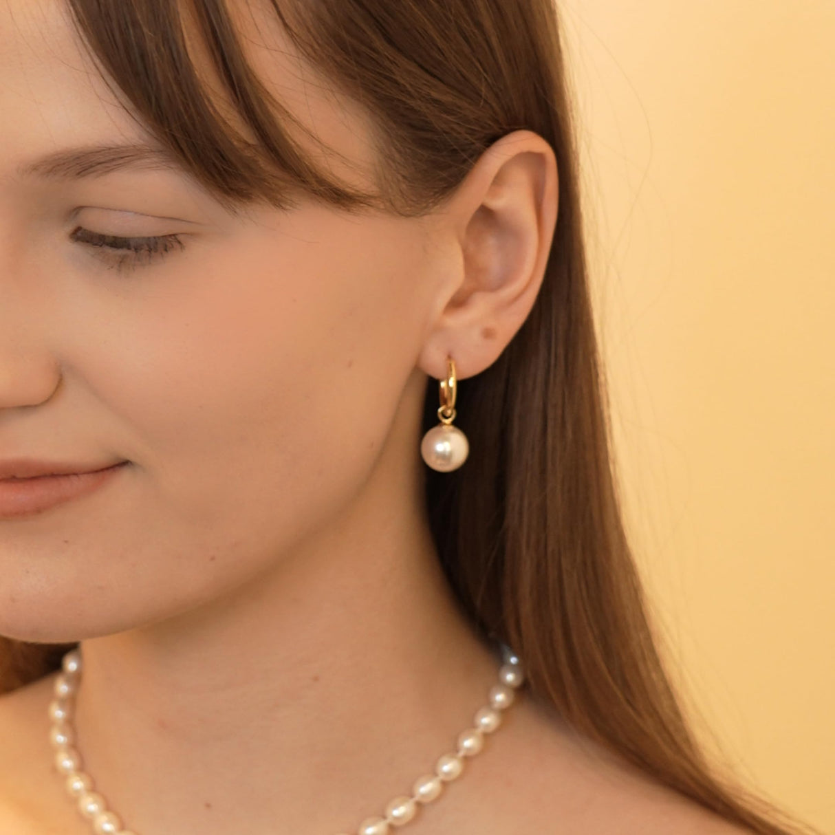 Pearl Hoop Earrings for Women, 18K Gold Plated Huggie Drop Earrings
