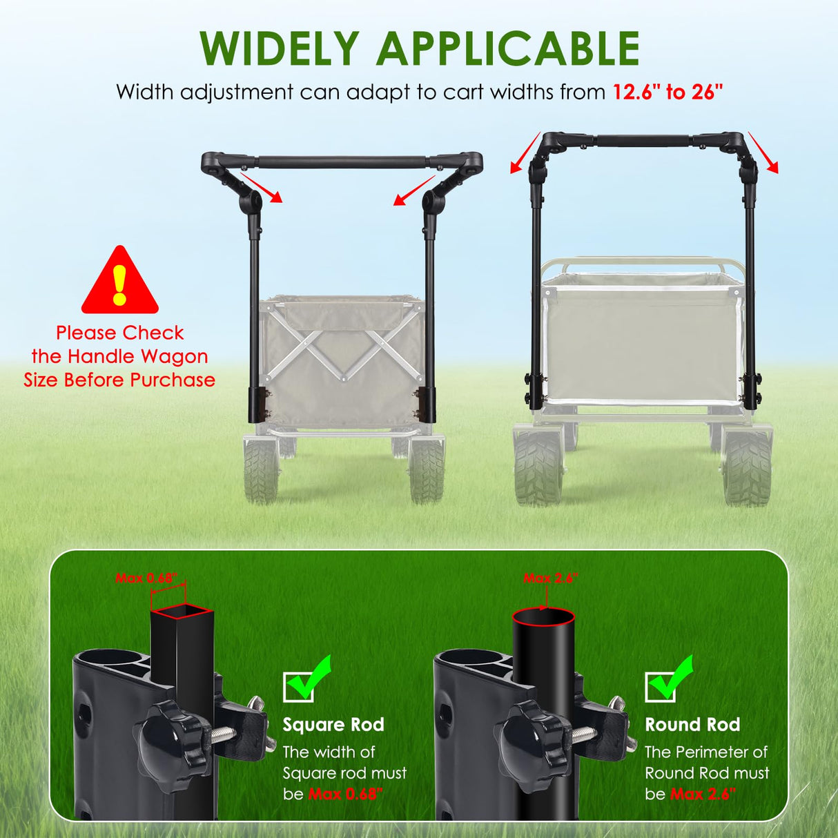Adjustable Wagon Push Handle Attachment Fit for Round & Square Frame Wagons