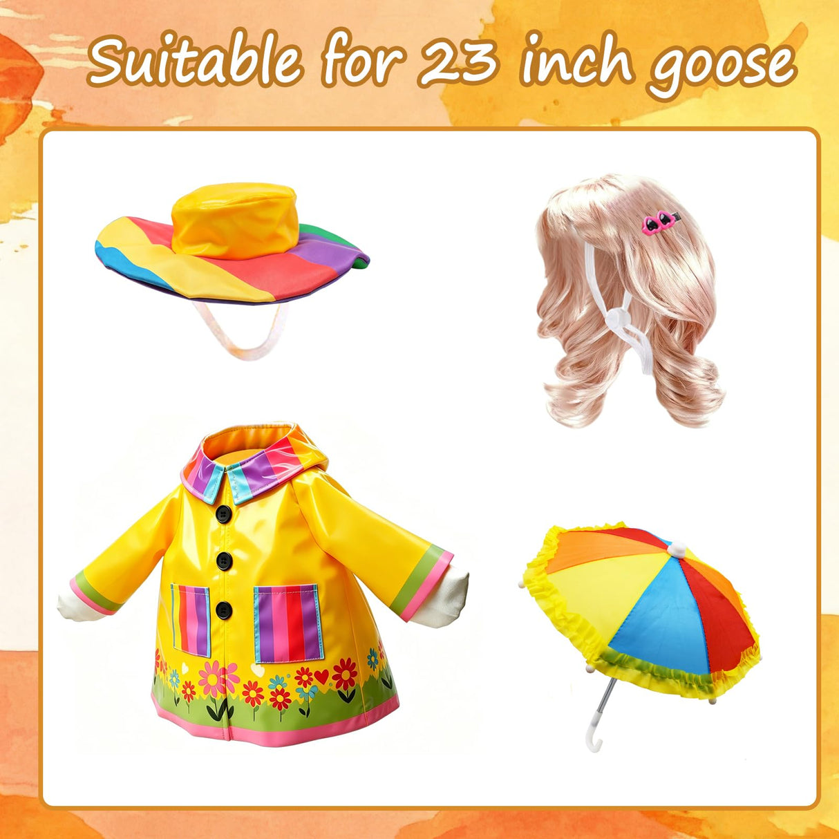 XEVZOK 4 Pcs Porch Goose Raincoat with Wigs, Outfits and Clothes, Spring Summer Goose Statue Raincoat Costume, 23" Geese Statue Clothes for Patio Yard Lawn Outdoor Decor