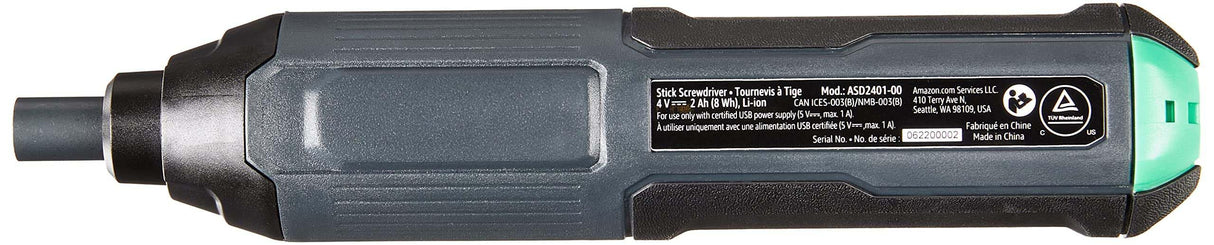 Amazon Basics by SKIL 4V Cordless Stick Screwdriver with 10-Piece Bit Set, USB Cable, LED Light, 3 Torque Settings