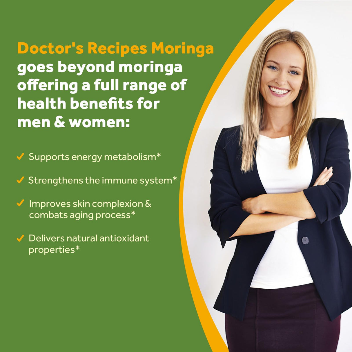 Doctor's Recipes Moringa 11,000 mg Strength, Complete Green Superfood, Natural Antioxidant Support, Non-GMO, 240 Vegan Caps, No Caffeine Soy Gluten