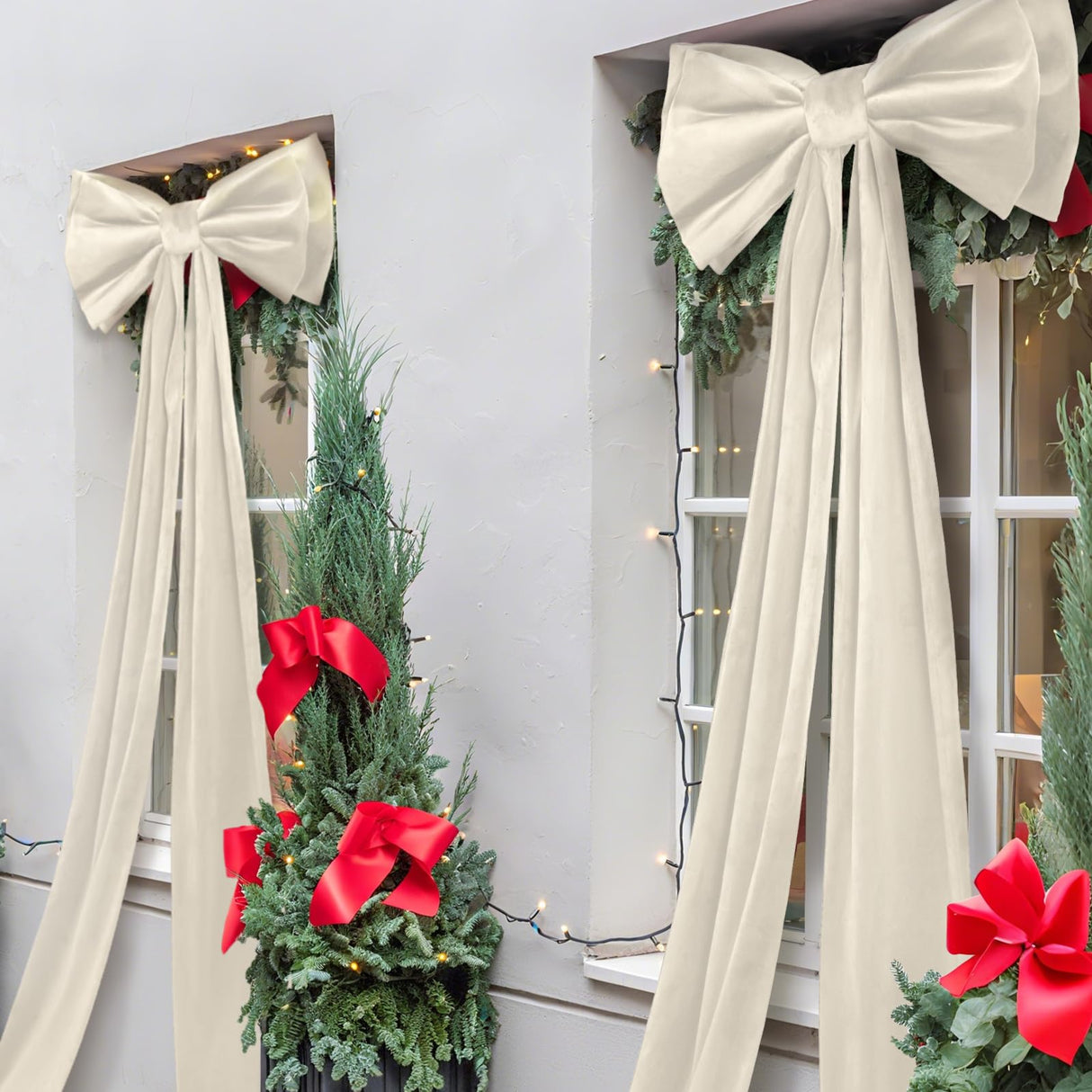 Wavwavw Giant Bow Decor Christmas Tree Topper Decoration Big Bows for Room Wall Backdrop 75x18 Inch Ribbon Tie for Wedding Christmas Fall Birthday Party Baby Shower Supplies(Ivory,Velvet)