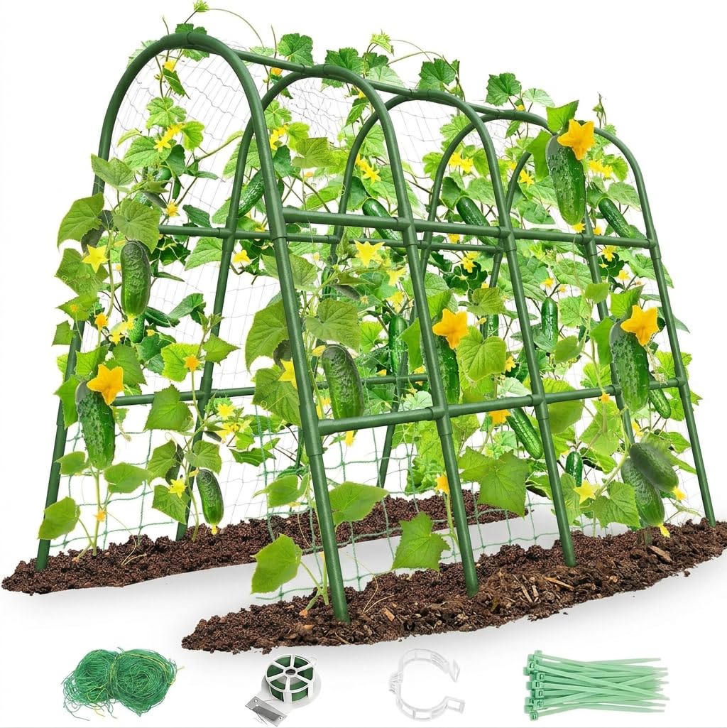 Cucumber Trellis for Raised Bed, U-Shape Garden Trellis for Climbing Plants Outdoor, Metal Arch Trellis for Vegetables, Plant Support for Tomato, Pea, Zucchini(63" L×30" W×47.2" H-Large)