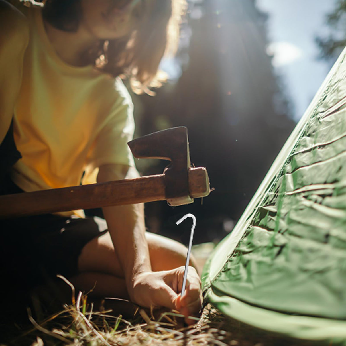 AAGUT Tent Stakes Heavy Duty Metal 9 Inch, 50 Pack Rust-Resistant Galvanized Steel Camping Stake Garden Edging Fence Hooks Yard Tent Pegs for Inflatable, Tarp, Outdoor Christmas Decorations
