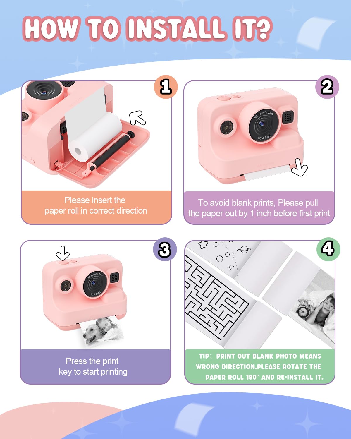 Dylanto Kids Camera Instant Print,1080P Kids Instant Cameras That Print Photos,Christmas Birthday Gifts for Girls Age 3-12,Portable Toy for 3 4 5 6 7 8 9 10 Year Old Girls Boys Pink