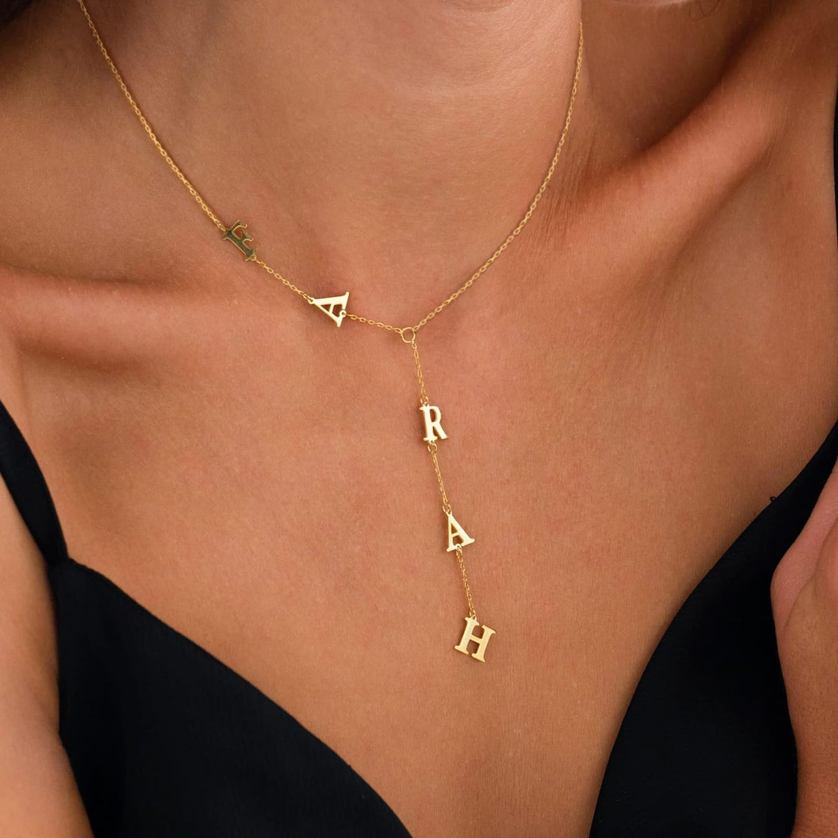 ARVAE Personalized Lariat Name Necklace for Women,Custom Y-Shaped Name Necklace,18k Gold Plated Letter Initials Long Necklace Mother's Day Customized Jewelry Gifts for Mom (Lariat Initial Necklace)