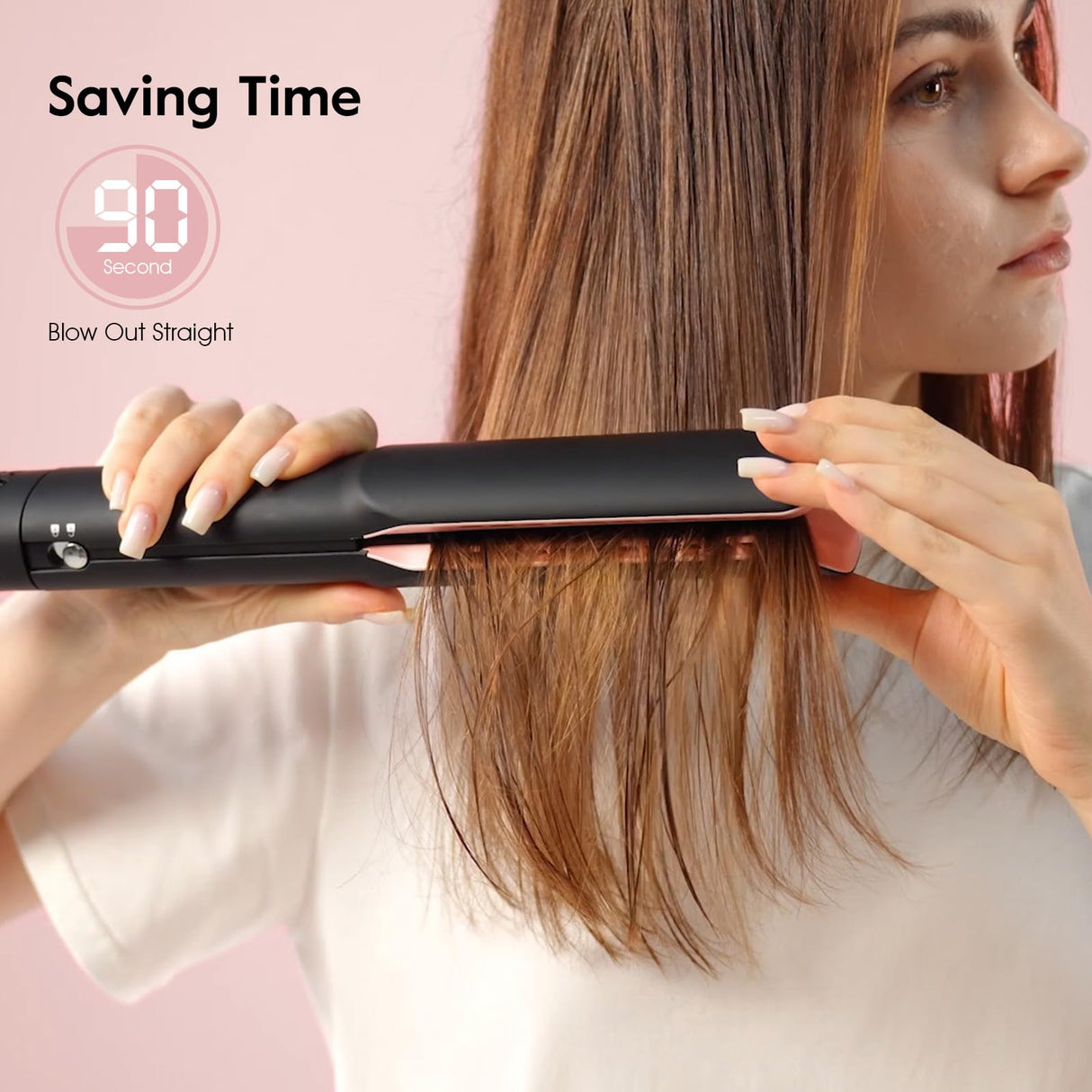 Hair Straightener - 2 in 1 Wet to Dry Hair Dryer and Straightener with High-Speed Airflow + Rapid Heat-Up + Customizable Temperature + LCD Display & Auto Shut-Off + No Heat Damage for All Hair Types