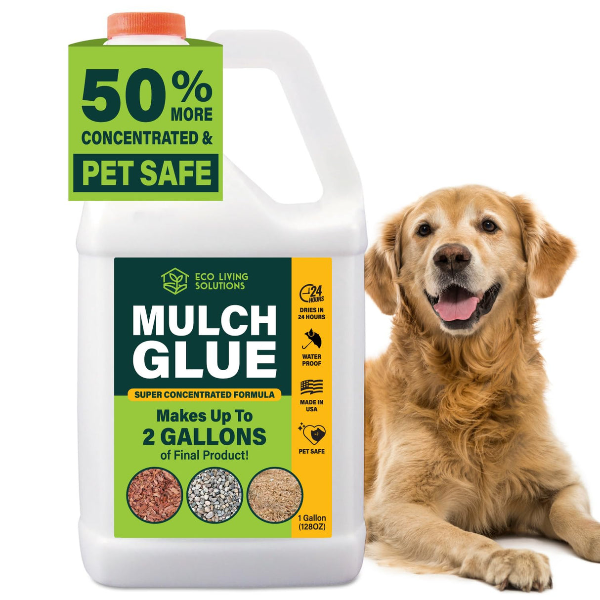ECO LIVING SOLUTIONS Mulch Glue for Landscaping - Rock & Gravel Binder | Spray Glue for Paver Sealer | Landscape Glue for Mulch & Pebbles | Pet Safe & Plant Safe - 1 Gallon