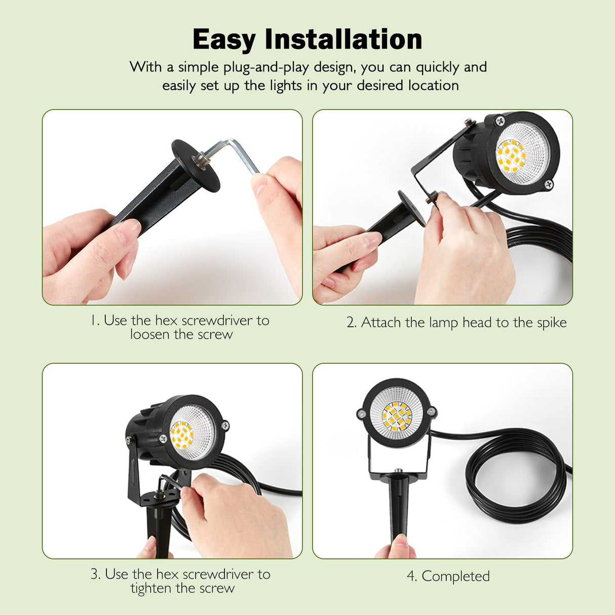 REEGOLD Outdoor Spotlight Warm White 2700K, 10W LED Spot Lights Outdoor for Yard Garden Tree, 120V Plug in Landscape Lighting with IP65 Waterproof for Halloween Christmas Decor, 4 Pack