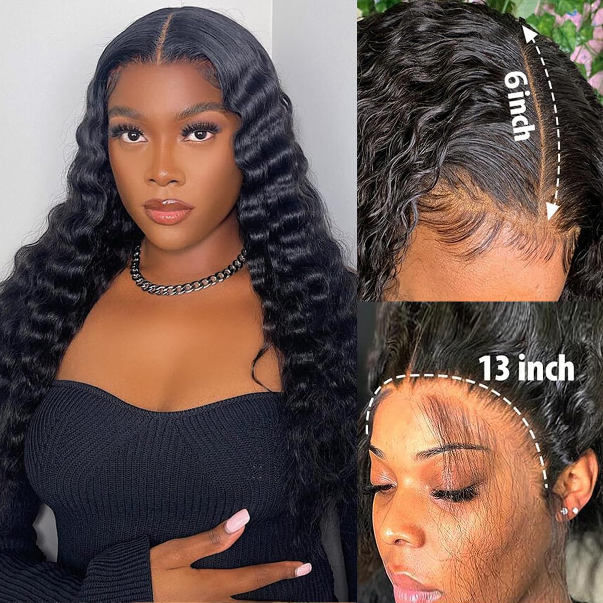 Bling Hair 13x6 Deep Wave Lace Front Wigs Human Hair Pre Plucked Lace Frontal Wigs HD Lace Frontal Wigs 180% Density Transparent Lace Frontal Wig Curly Wigs 30 Inch Natural Color Bleached Knots