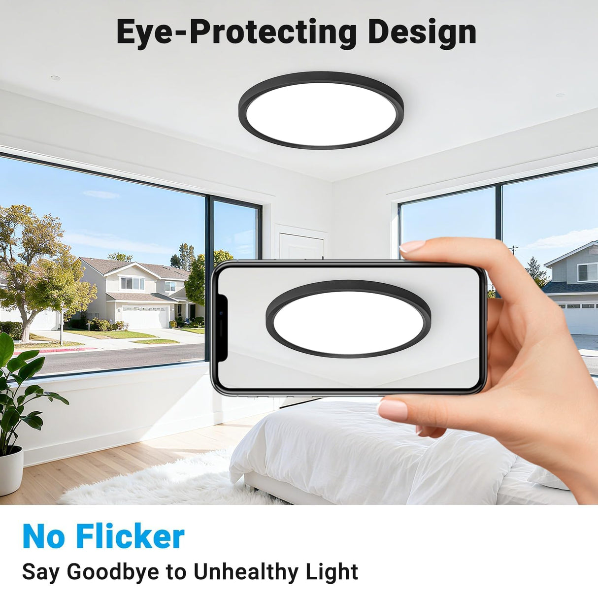 Fairdeer 2 Pack LED Flush Mount Ceiling Light,12Inch 24W,3000K/3500K/4000K/5000K/6500K 5 Color Temperatures Ceiling Light Fixture for Kitchen Porch Hallway Bedroom Bathroom and Closet,Black