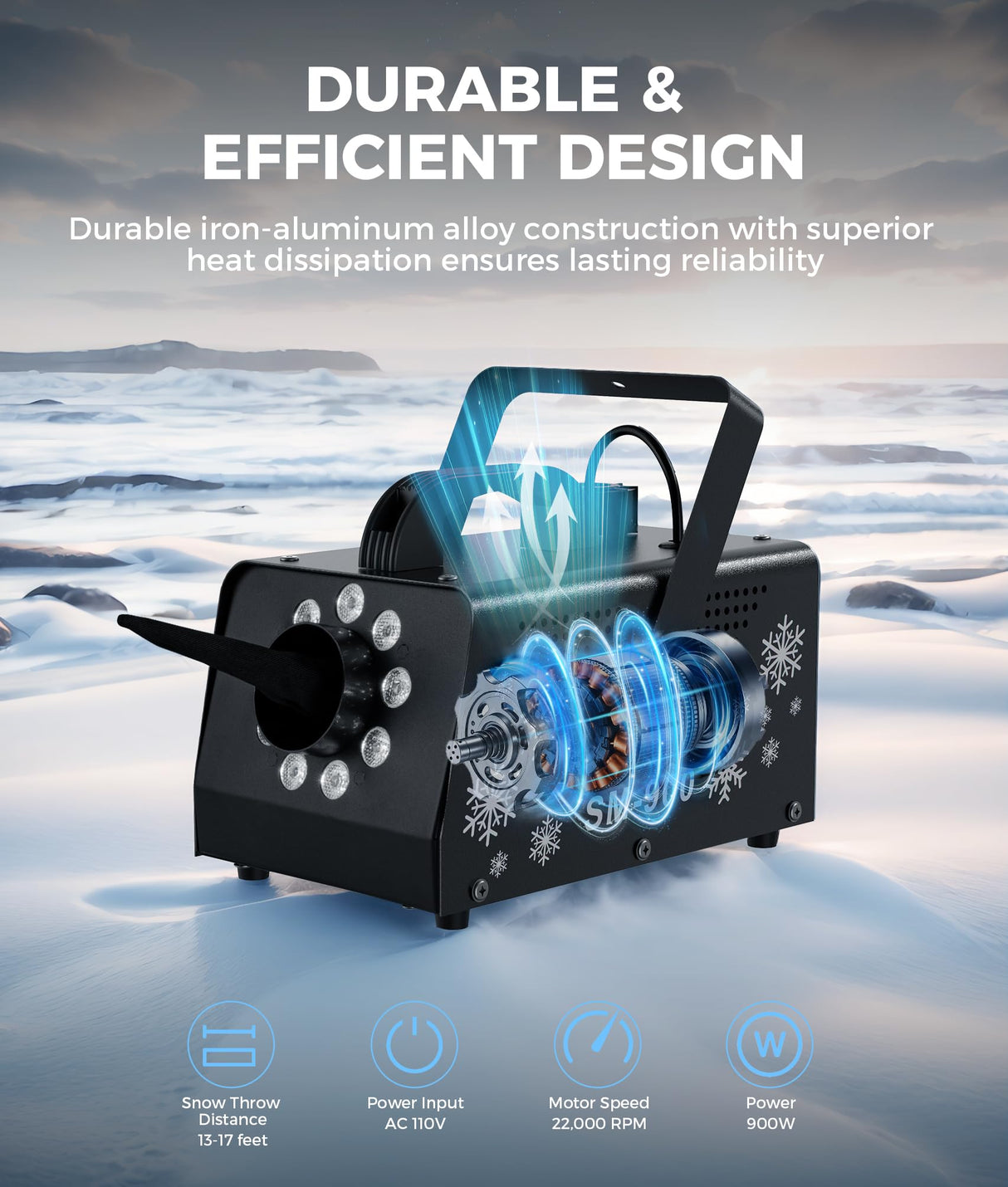 IMONE 900W Snow Machine with 9 Lights Christmas Gift,High Output Fake Snow Machine with Remote,Snow Machine Indoor,Outdoor Snow Making Machine,Snow Maker Machine,Snowflake Machine Parade,Party