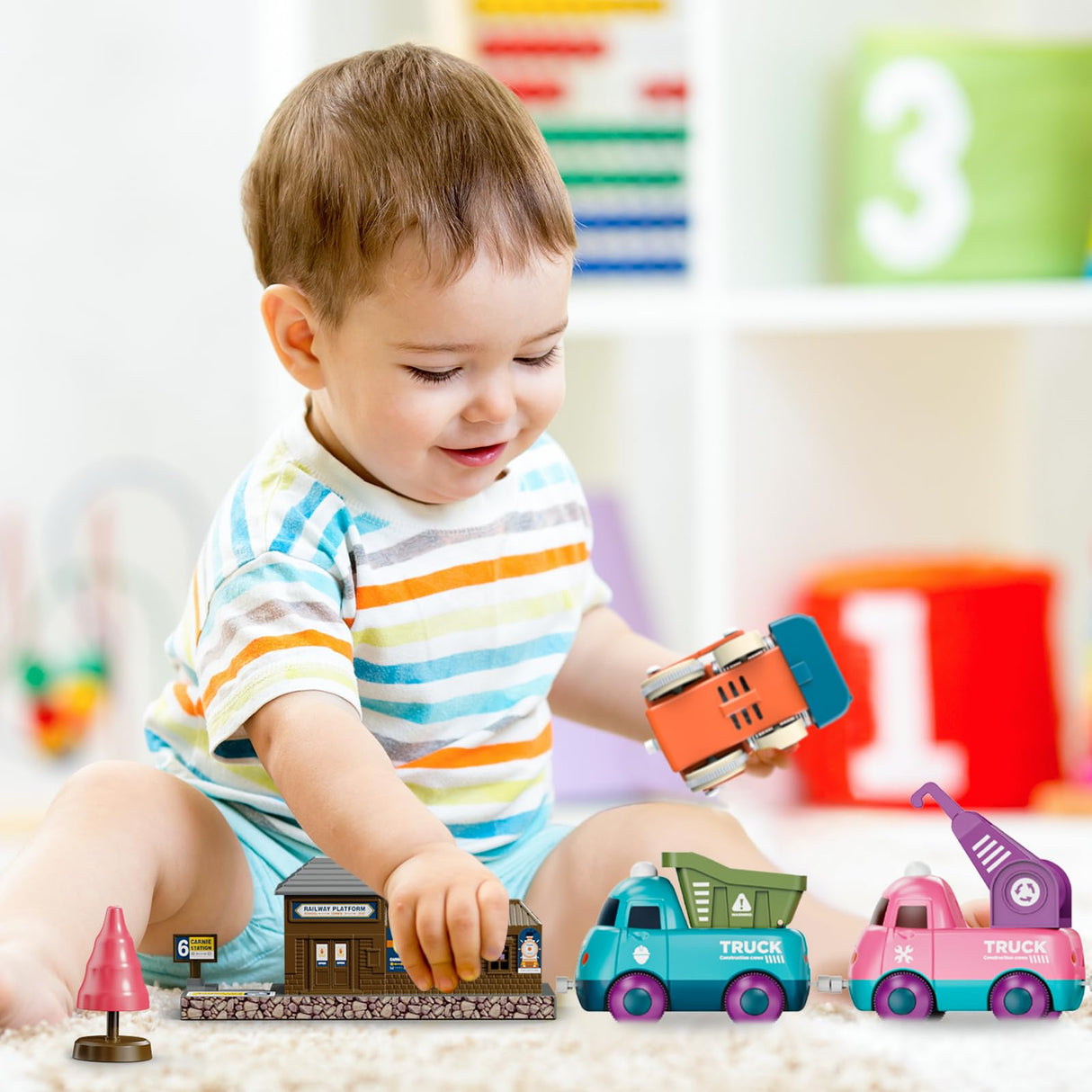 Lipneaed Train Set for Toddlers, Magnetic Train Toys for Toddlers 3+, 4pcs Trucks Toy Train for Boys and Girls, Birthday Christmas Toy Gifts for 3 4 5 6 7 8 Years Old