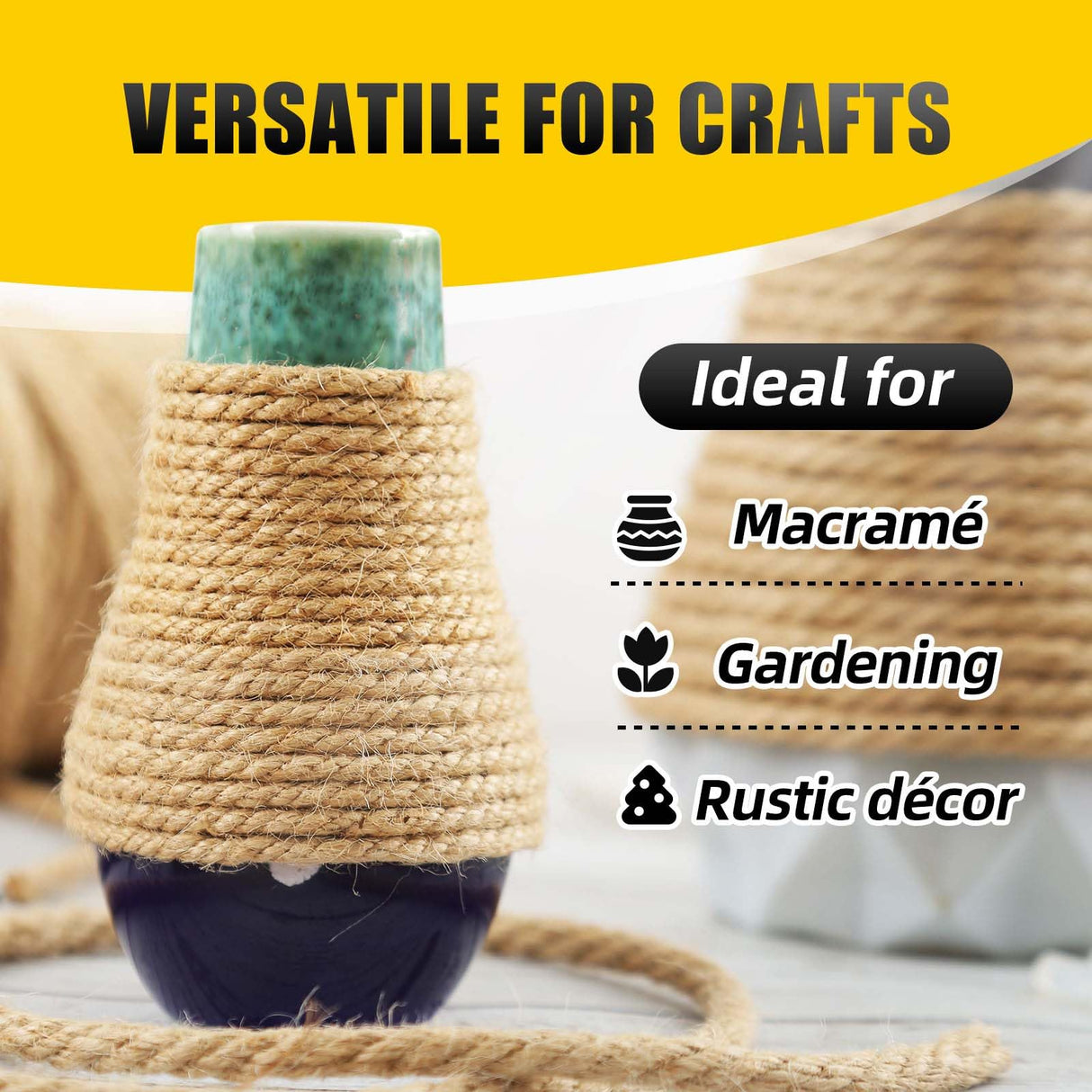 Radix Rope Natural Jute Twine, 5MM x 328FT Jute Rope Roll, Heavy Duty Thick Twine for Cat Scratching Post, Bundling, Gardening and DIY Crafts