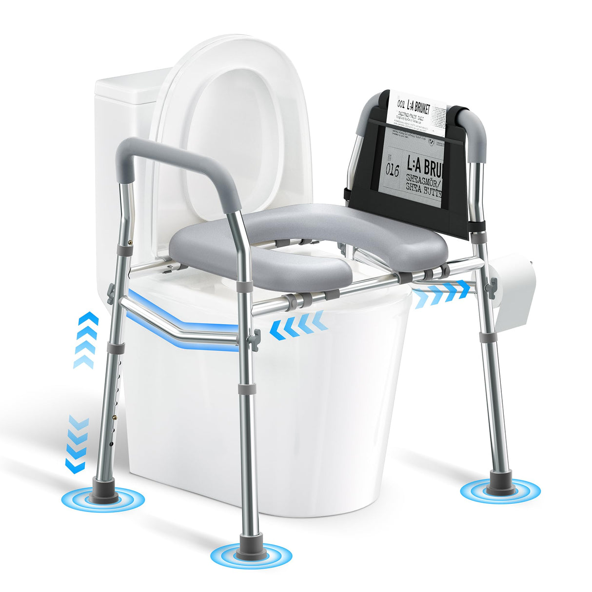 Raised Toilet Seat with Handles, Height and Width Adjustable FSA/HSA Eligible Toilet Seat Risers for Seniors 400lb Cozy Padded Raised Toilet Seat for Elderly, Handicap and Disabled Silver