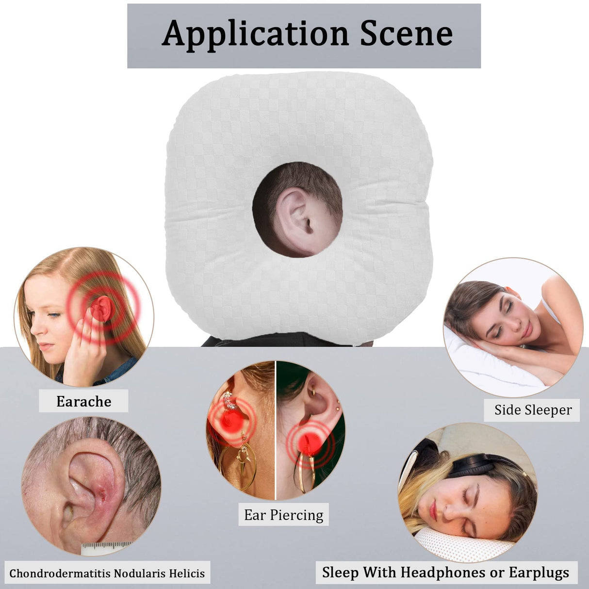Wuronsa Ear Piercing Pillow for Side Sleepers, Pillow with an Ear Hole for CNH and Ear Pain Ear Inflammation Pressure Sores, O-Shaped Side Sleeping Pillow, Ear Guard Pillow