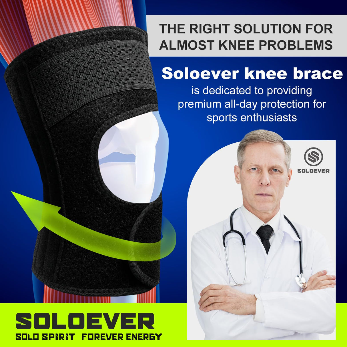 Ultra-Thin Knee Brace with Side Stabilizers for Women & Men, Adjustable Knee Support for Knee Pain Relief, Meniscus Tear, Arthritis, Tendonitis, ACL, MCL and Sports Injuries, Perfect for Left and Right (Black, Large)