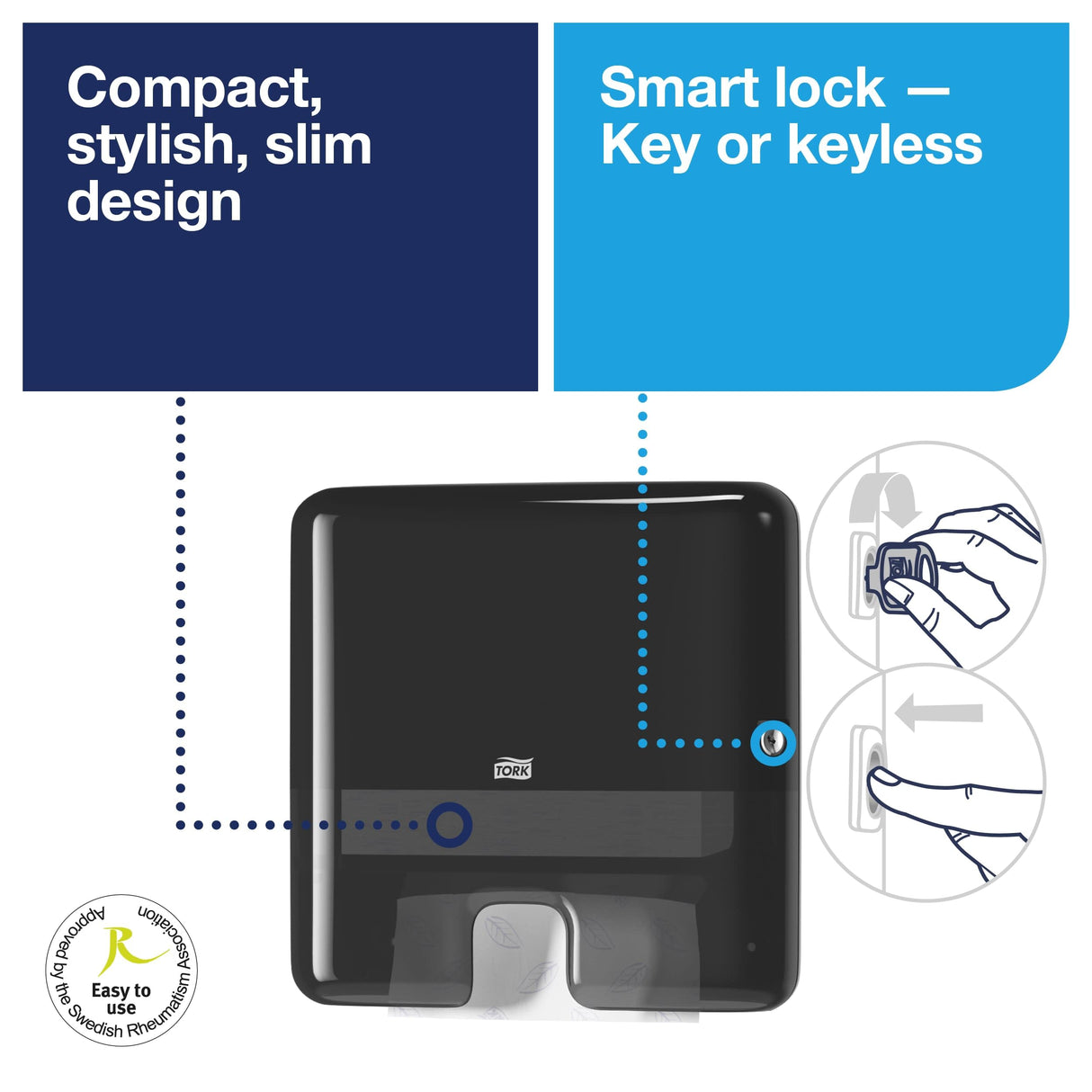 Tork Xpress Mini Multifold Hand Towel Dispenser Black H2, One-at-a-Time Dispensing, Elevation Range, 553128
