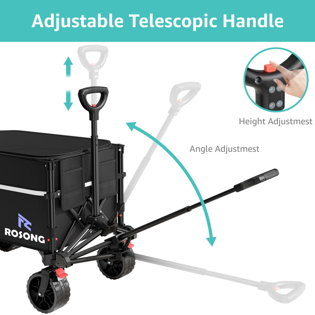 ROSONG Collapsible Wagon Cart with Wheels Foldable - Folding Utility Heavy Duty Wagons Carts for Grocery Sports Garden Shopping Camping Wheelbarrows (Black with Cover, 120L)