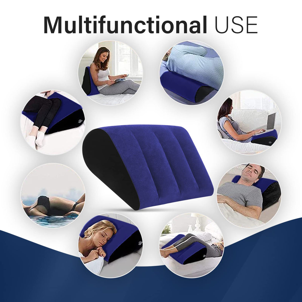 Portable Wedge Pillow Inflatable Cushion - Body Positioners Lightweight Wedge Pillow for Sleeping, Leg Elevation, Use in Bed, Travel, Camping, Fast Inflating Deflation (Blue)