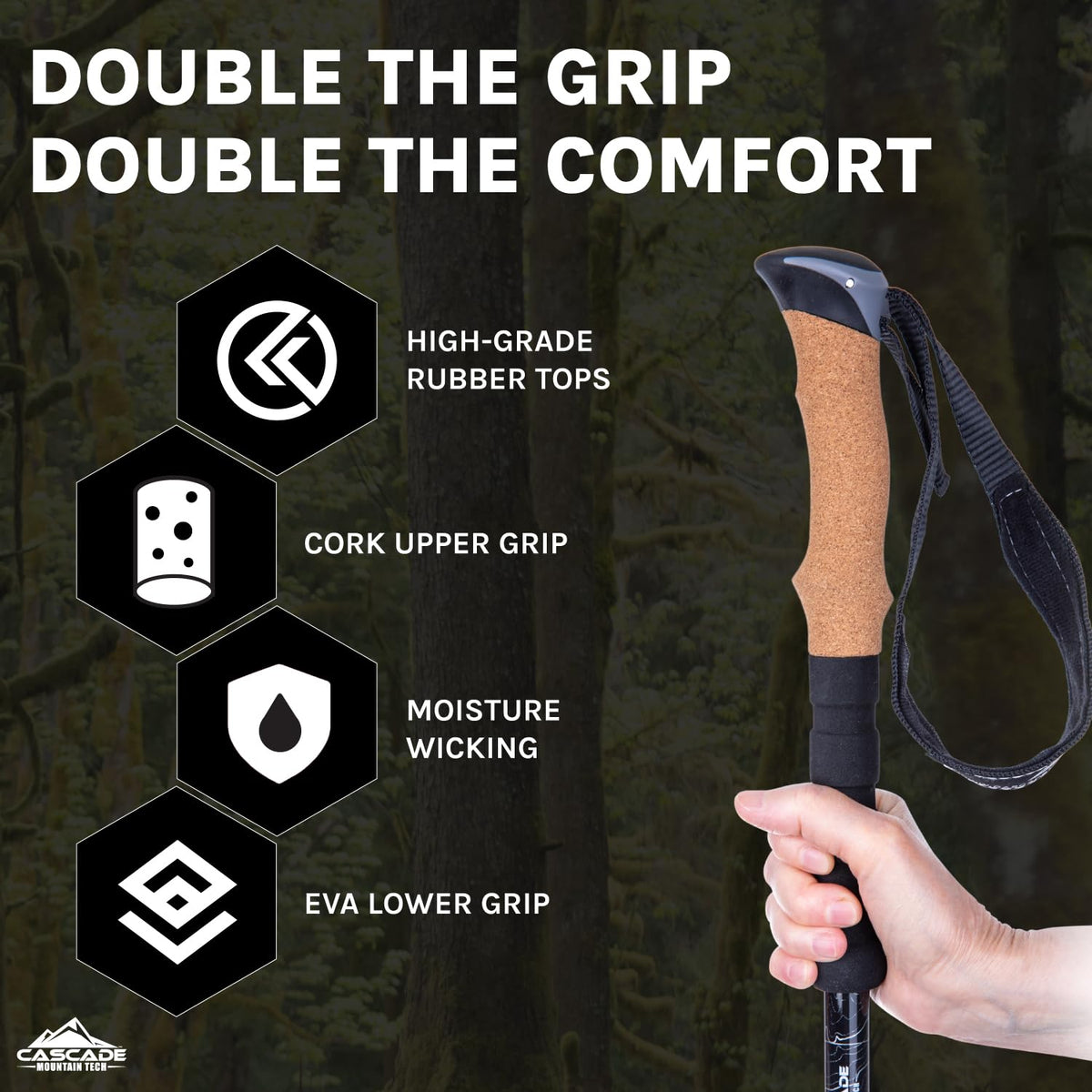 Cascade Mountain Tech Trekking Poles, Shaft Material: Aircraft- grade 6061 Aluminum with Adjustable Locks Expandable to 54" (Set of 2), Cork Grip, Orange, Extended Grip Material: EVA