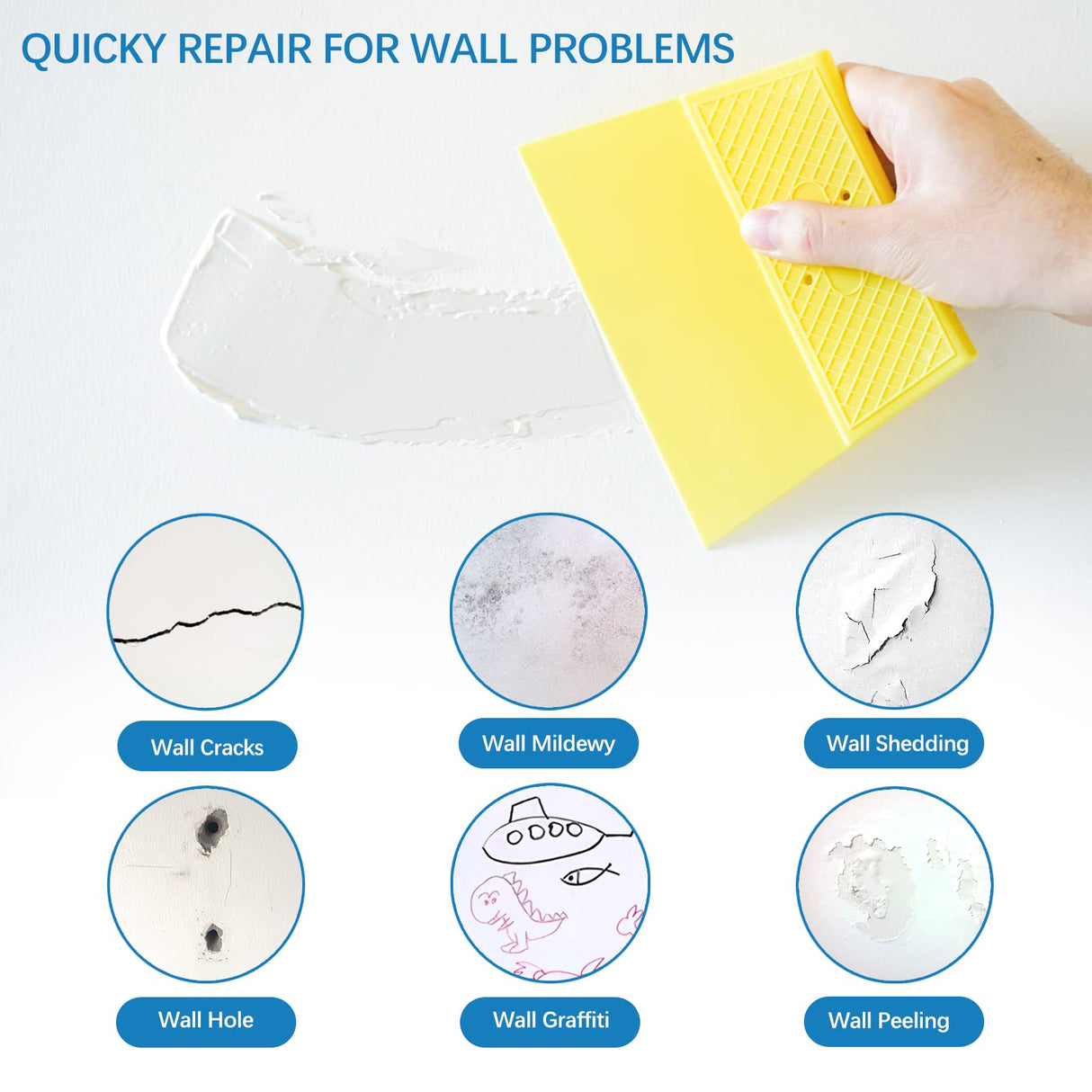 Drywall Repair Kit,Drywall Hole Patch Repair Kit to Fix Wall Surface Holes and Creak Damage with White Repair Putty 17OZ,8PCS Aluminum Repair Patchs,Scraper,Sanding Pad Fill Quick and Easy Solution